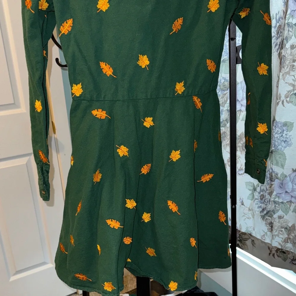 Kiel James Patrick Dark Green Button-Front Dress with Yellow Leaf Embroidery - Picture 6 of 6